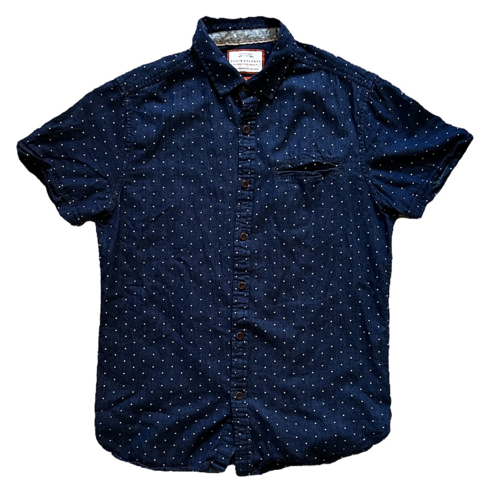 Denim & Flower Ricky Singh Floral Button Slim Fit Short Sleeve Shirt Mens Medium